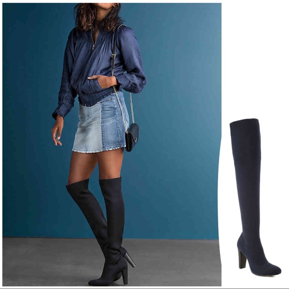 ❤️SIZE 7.5 CHARLES DAVID OVER THE KNEE BOOTS NAVY - Picture 7 of 8